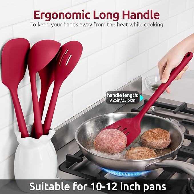 Silicone Kitchen Cooking Utensil Set: U-Taste High Heat Resistant 13.6in Long Kitchen Gadgets, BPA Free Non Stick Rubber Cook Accessories For Stir Frying, Serving, Basting, Mixing (5 Pieces, Red)