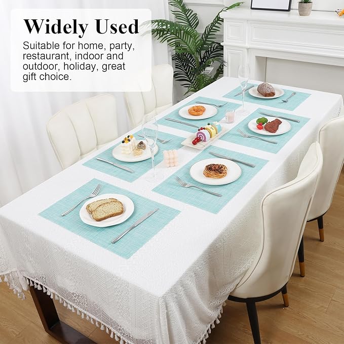 SHACOS Placemats Set of 4 Woven Vinyl Place Mats Wipeable Heat Resistant Washable Plastic Table Mats Indoor Outdoor, Blue