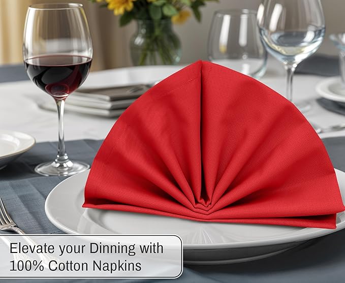 Ruvanti Cloth Napkins Set of 12, 18x18 Inches, 100% Cotton, Washable, Soft & Absorbent, Perfect for Wedding, Christmas, ‎Thanksgiving Dinners - Flame Scarlet