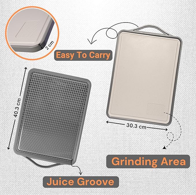 Premium Double Sided 304 Stainless Steel Cutting Board | Non Toxic, Heavy Duty Stainless Steel Chopping Board with Juice Groove | Dishwasher Safe Kitchen Board - Rubik Grooved Diamond
