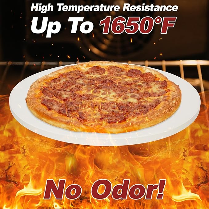 Round Pizza Stone for Grill and Oven- 16 inch Baking Stone Heavy-Duty Cordierite Pizza Stone for Bread, Cookies, Heat Proof BBQ Grilling Cooking Stone for Making Crisp Crust Pizza (White)
