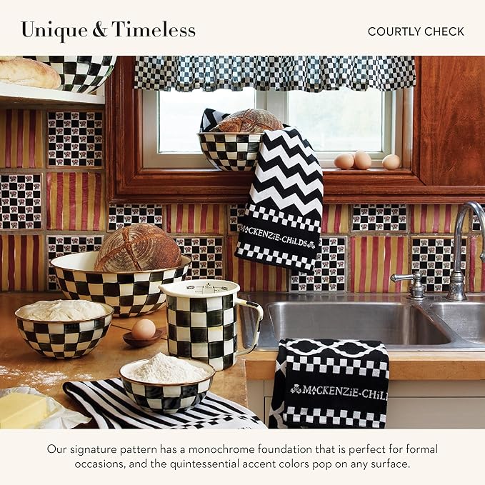 MACKENZIE-CHILDS Enamel 7-Cup Measuring Cup, Decorative Measuring Cup with Spout, Black-and-White Courtly Check