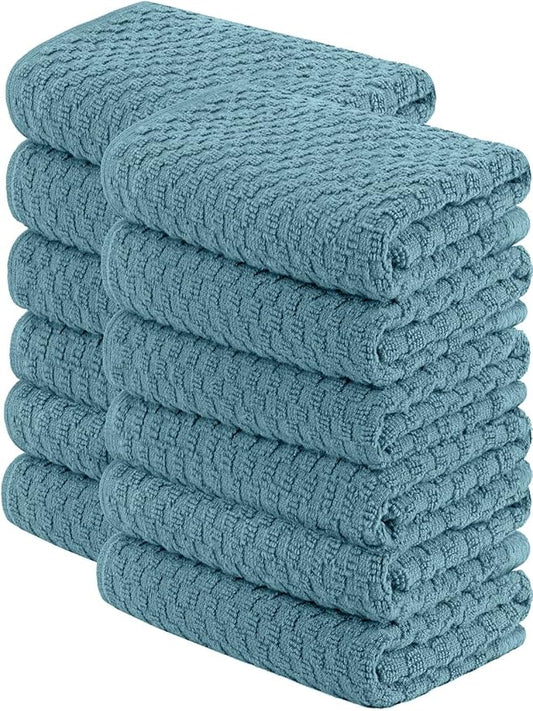 Super Absorbent Kitchen Towels 12 Pack - Premium 100% Cotton Kitchen Towels, 450GSM Thick Machine Washable Aqua Dish Towels for Kitchen Drying, Cleaning, Dobby Weave, Unmatched Quality