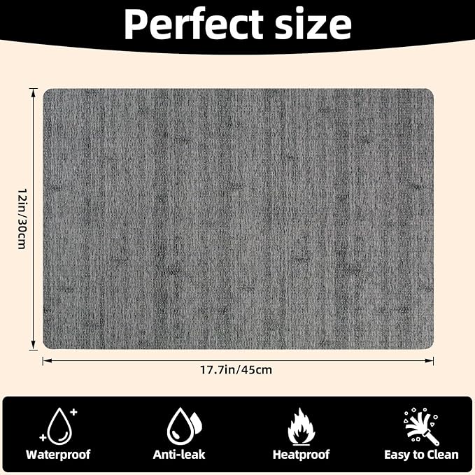 Vinyl Placemats Set of 6-12×17.7 Inch Waterproof & Heattable Placemats, Fall Faux Leather Wipeable Outdoor Table Mat for Dining, Kitchen, Indoor Outdoor Use (Grey, Wood Grain)