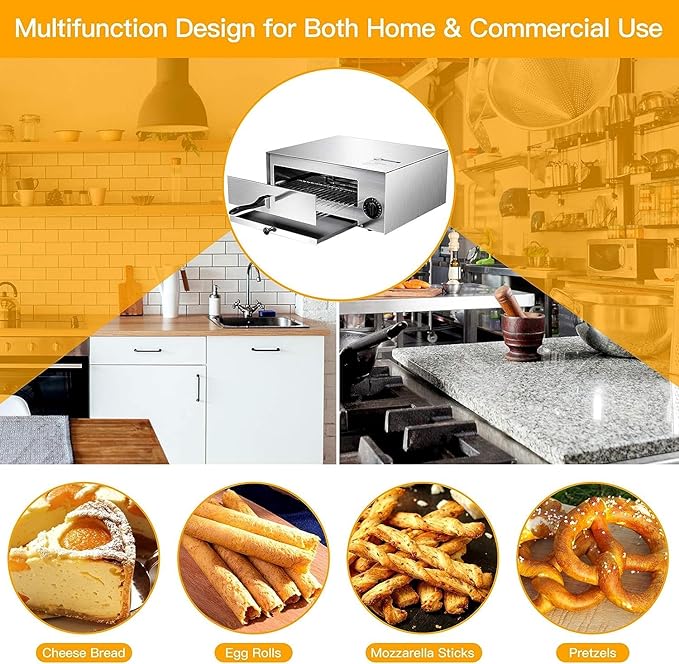 GOFLAME 1450W Electric Pizza Oven, 12 Inch Stainless Steel Pizza Oven Countertop with Insulated Handle & Removable Tray, Commercial Pizza Maker for Restaurant Home Party