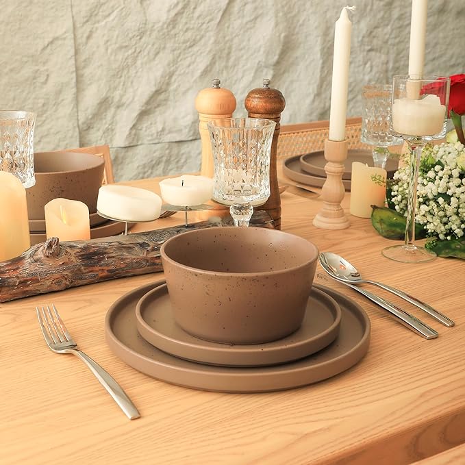 Stone Lain Coupe Dinnerware Set, Service For 4, Matte Brown