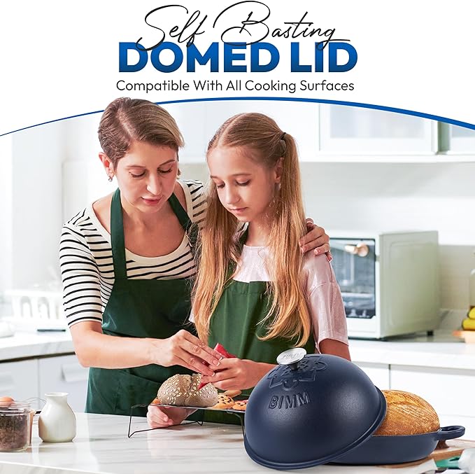 Cast Iron Dutch oven Pot with Lid for Sourdough Bread Baking – Versatile Bread Oven with Non-Stick Enamel Coating, Matte Finishing, Exquisite Embossed Pattern & Ergonomic Handles