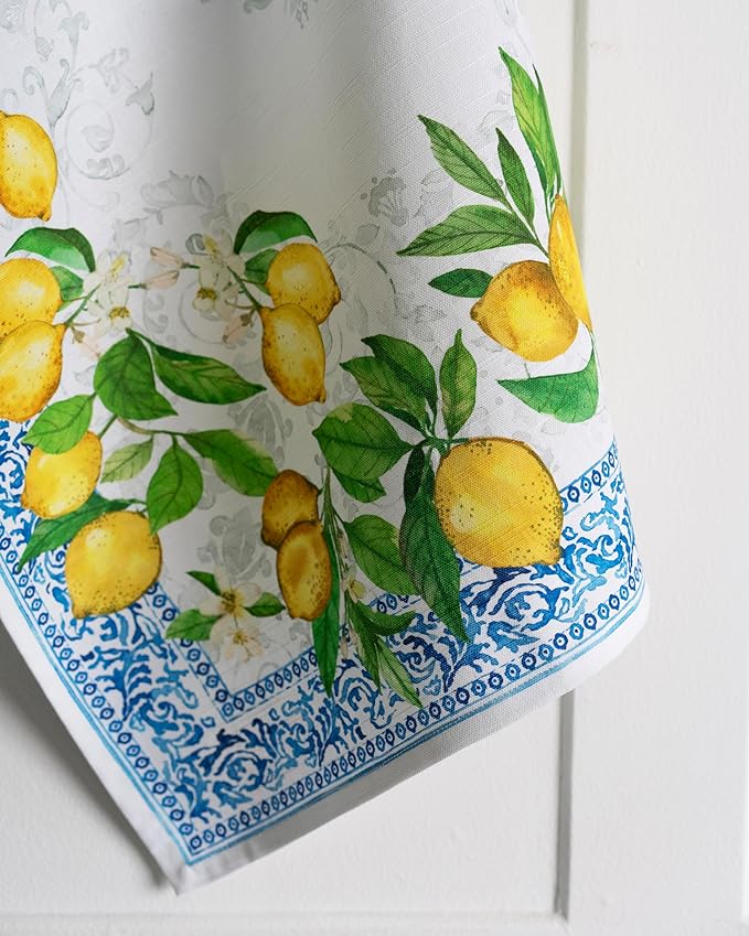 Maison d' Hermine Kitchen Towels Set of 3 100% Cotton 27.50" x 20" Reusable Cloth Tea Dish Towels Absorbent with Hanging Loop for Kitchen, Home, Dining, Cocktail Parties Spring/Summer (Cedrat)