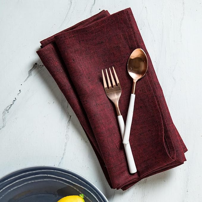Solino Home Linen Napkins Set of 4 - 100% Pure Linen Red Garnet Dinner Napkins Cloth 20 x 20 Inch for Fall, Autumn, Thanksgiving, Christmas, Holiday, Winter - Athena, Handcrafted and Machine Washable
