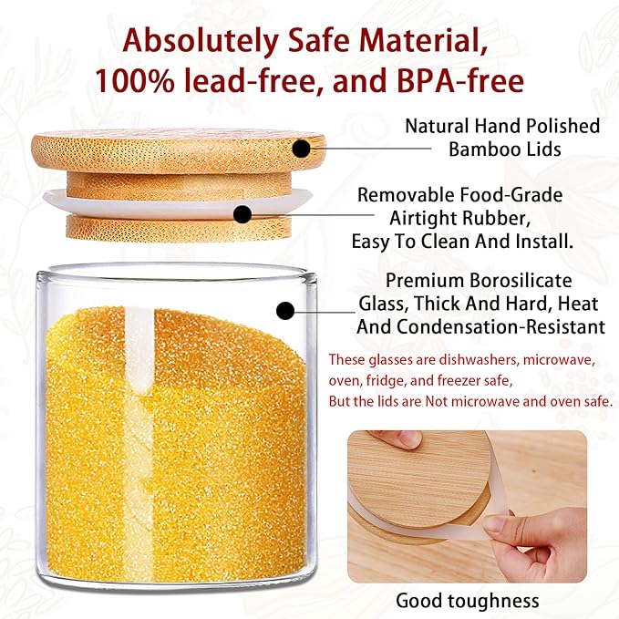 SLifeJars - Glass Jars with Bamboo Lids 16 oz, 12pcs Glass Food Storage Jars with Rewritable Labels, Bamboo Lid Jar for Kitchen Storage, Food Storage Containers with Lids for Herbs