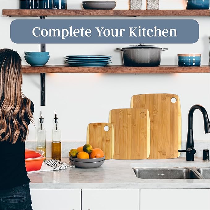 Totally Bamboo 3-Piece Two-Tone Bamboo Cutting Board Set – Reversible Kitchen Boards for Chopping & Serving Cheese, Meat, Vegetables & More