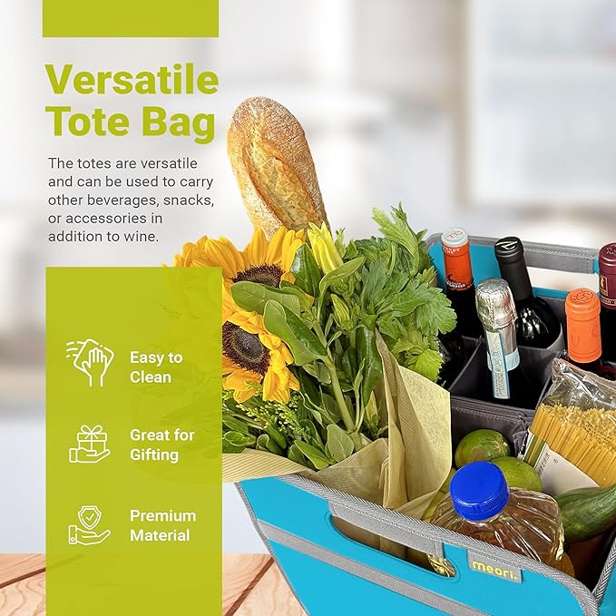 meori B100297 Azure Foldable Wine Carrier 12 Slot Blue Collapsible Liquor Storage Travel Carry Case Bottle Shopping Car RV Beach Lake Park