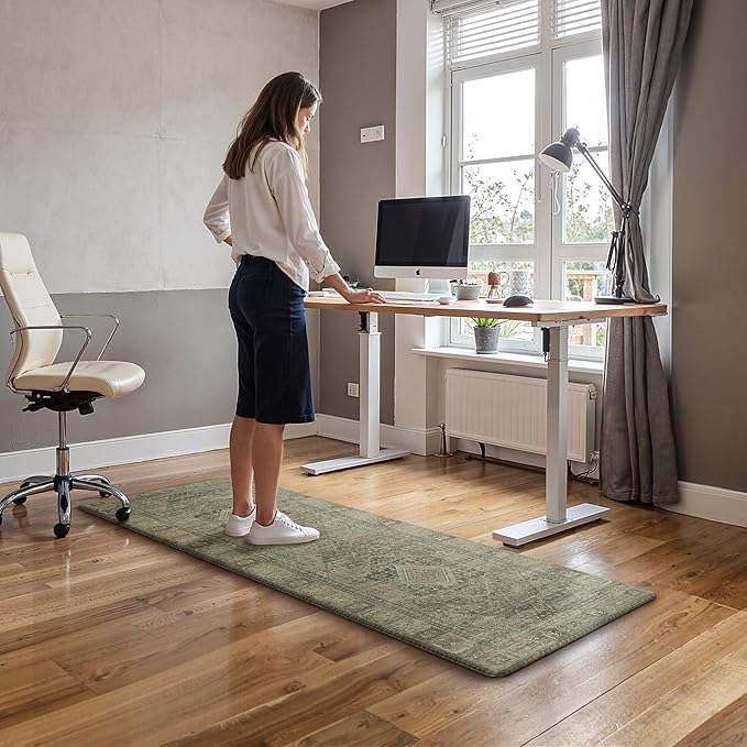 GENIMO Kitchen Mats for Floor 2PCs, Washable Anti Fatigue Mat for Cushioned, 17.3"x59"+17.3"x30", Waterproof Kitchen Rugs, Non Slip Comfort Standing Mat Rug for Home, Sink, Laundry, Tan