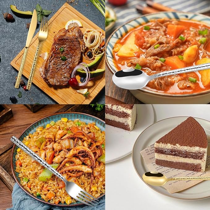 30-Piece Hammered Silverware Flatware Cutlery Set Service for 6,304 Thickened Stainless Steel Cutlery Knife,Fork and Spoon Set,Dishwasher Safe,Gift Package for Wedding Housewarming