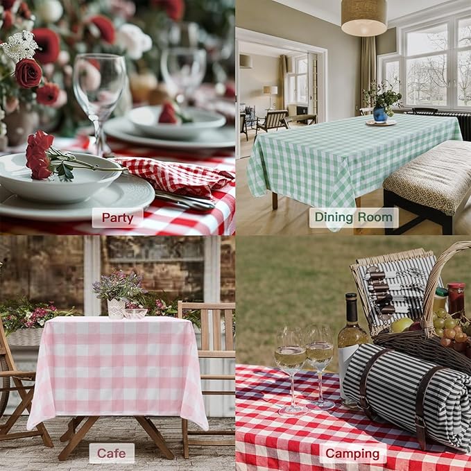 Yarn Dyed Cotton Blend Table Cloth Rectangle Table Cover 57x118 Inches Waterproof Indoor/Outdoor Green and White Checkered Gingham Rectangle Tablecloth for Kitchen BBQs Buffet Picnic
