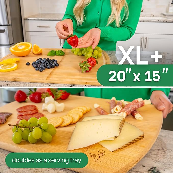 Greener Chef 20 Inch Bamboo Cutting Board Featuring Super-Sized Glue-Free Surface™ – Heavy Duty Butcher Block for Safe Meal Prep, Chopping & Carving with Lifetime Replacements