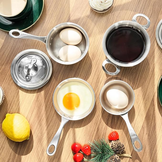 Macevia Mini Sauce Pan,Copper Stainless Steel Butter Warmer Small Pot with Handle, Multipurpose Use for Home Kitchen or Restaurant (0.12 Quart/4 Inch)