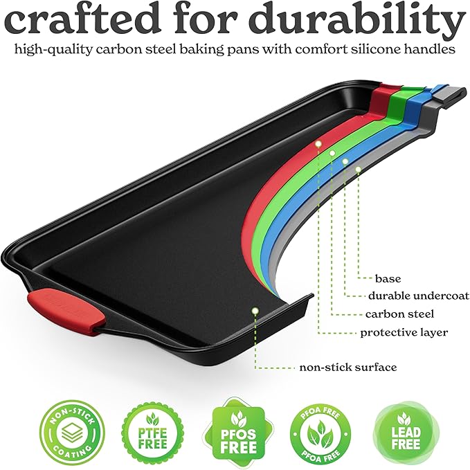 Country Kitchen Nonstick Stackable Bakeware Set - Heavy Duty, Durable, Easy Release Baking Set, Red, 4 Pcs