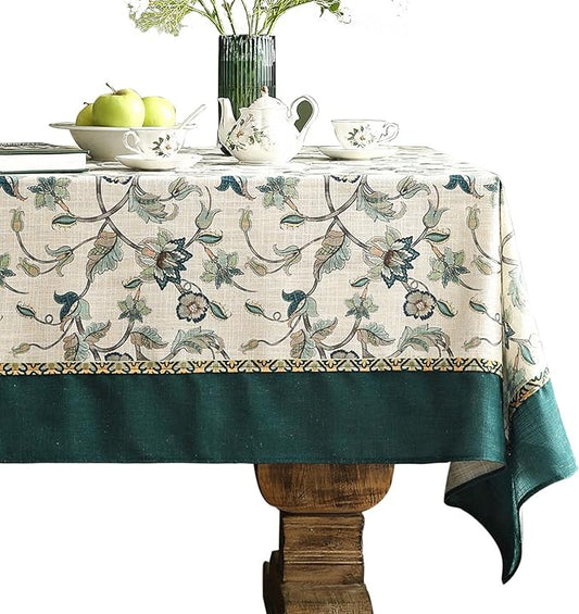 patdrea Designer Floral Linen Table Cloth French Durable Breathable Table Cover Decoration Kitchen Dining Tablecloth for Rectangle Tables for Kitchen Dining Christmas,Holiday,Patio,55"x 87"