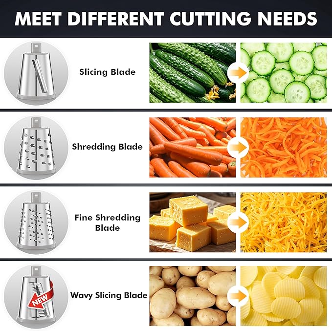 Geedel Rotary Cheese Grater - Upgraded Vegetable Shredder with 4 Interchangeable Blades, Easy to Clean Cheese Shredder with Handle, Kitchen Grater Nuts Grinder for Cutting Cheese, Vegetable, Nuts