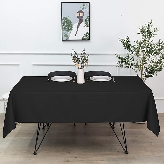 sancua Rectangle Tablecloth - 90 x 156 Inch - Water Resistant Spill Proof Washable Polyester Table Cloth, Decorative Fabric Table Cover for Dining Tables, Buffet Parties and Camping, Black