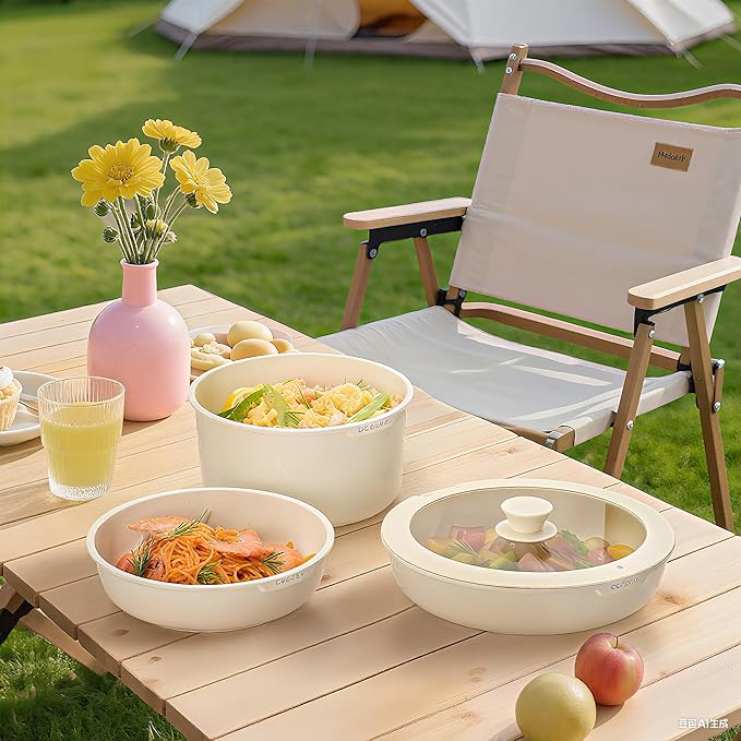 JEETEE Pots and Pans Set Non Stick 19pcs, Kitchen Cookware Sets with Detachable Handle, Induction Nonstick Cookware Set with Removable Handle, Stackable RV Cookware, Oven Safe, PFOA Free, Beige