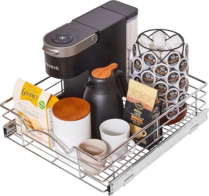 HOLDN’ STORAGE Pull Out Cabinet Organizer, Individual Sliding Drawers - Heavy Duty Metal with Lifetime Limited Warranty - Anti Rust Chrome Finish (Single Tier, 17" W)