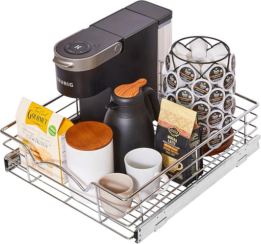 HOLDN’ STORAGE Pull Out Cabinet Organizer, Individual Sliding Drawers - Heavy Duty Metal with Lifetime Limited Warranty - Anti Rust Chrome Finish (Single Tier, 17" W)