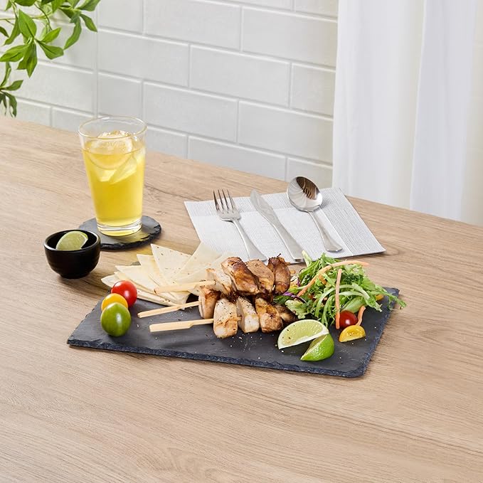 Restaurantware Slate Serving Trays 4 Pack of 11.8" x 7.8" Foam Feet Charcuterie Stone Plates Rustic Edges Freezable Black Serving Display Cheese Boards for Kitchen, Gourmet, Dining, Parties