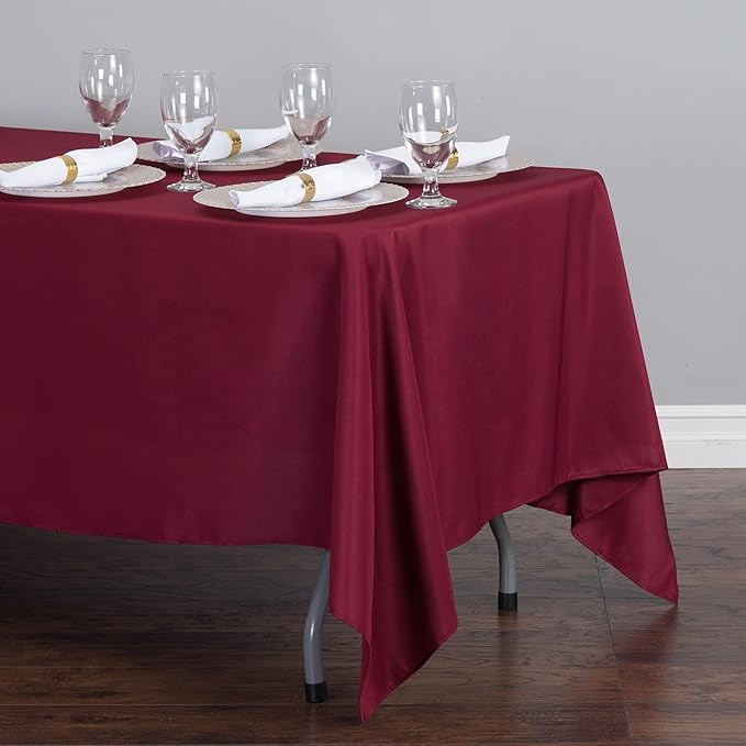 LTC LINENS 5 Pack Rectangular Tablecloths Burgundy 70 x 120 Inch for 6 or 8 ft Rectangle Banquet Tables with Half-Drop - Stain and Wrinkle Resistant Polyester Cloth Table Covers for Wedding, Party
