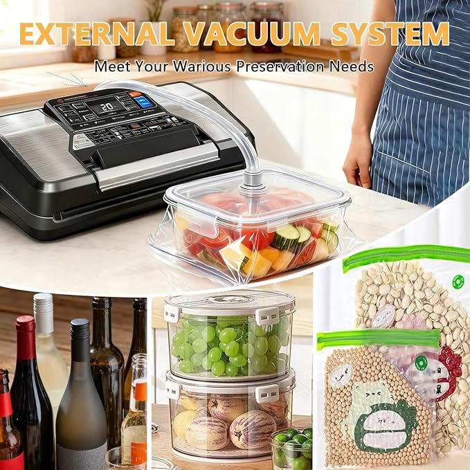 95Kpa Vacuum Sealer Machine for Food with Bags, 12-in-1 Food Saver Vacuum Sealer with Double Heat Seal, Built-in Cutter,Accessory Hose, Bag Storage,10 Bags, 1 Bag Roll & Marker Pen,App Control