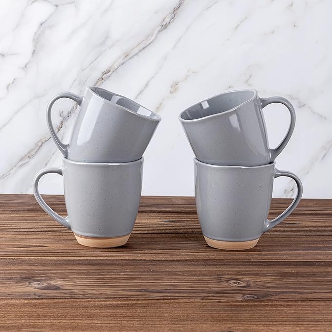 AmorArc 12oz Ceramic Coffee Mugs set of 6, Stylish Coffee Mugs with Rustic Terracotta Underside for Latte/Cappuccino/Milk/Cocoa, Dishwasher&Microwave Safe, Gray