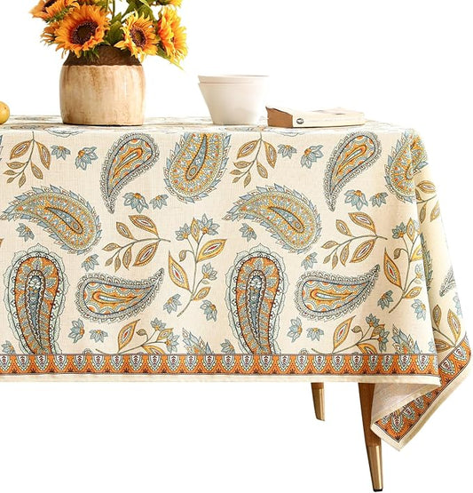 patdrea Designer French Vintage Table Cloth,Italian Floral Tablecloth for Rectangle Tables,Country Summer Linen Tablecloth,Wrinkle Free Table Cover for Kitchen Dining,Christmas,63" x 87"