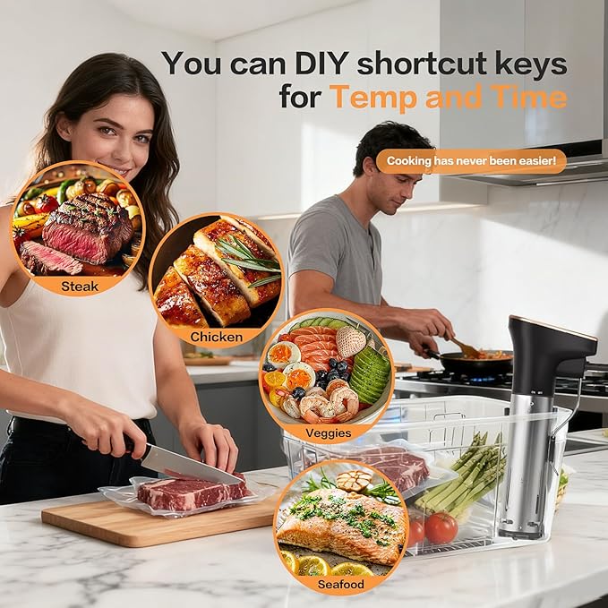 1300W Sous Vide Precision Cooker Machines(2.4G WIFI), IPX7 Full Waterproof Immersion Circulator, New Quiet Brushless Motor, 6 One-Touch Presets, Effortless Gourmet Meals