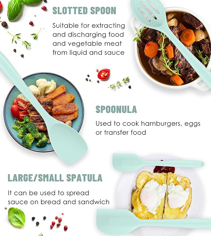 Kitchen Utensils Set-12 Pieces Silicone Cooking Utensils Set (Dishwasher Safe) 392°F Heat Resistant Spatula Set,Kitchen Utensil Set for Nonstick Cookware,Best Kitchen Tools with Holder