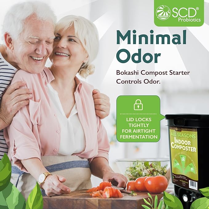 All Seasons Indoor Composter Starter Kit – 5 Gallon Black Compost Bin For Kitchen Countertop With Lid, Spigot & 1 Gallon (2 lbs.) Bag Of Dry Bokashi Bran – Made In USA by SCD Probiotics