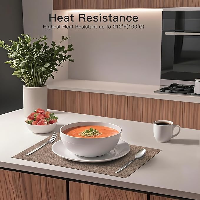 DOLOPL Placemats Set of 12, Reversible Wipeable & Heat Resistant Place Mats, Modern Faux Leather Table Mats for Kitchen, Neutral Waterproof Tablemats for Dining Table Decor, Wedding, Party(Brown)