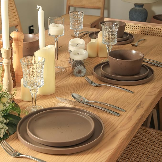 Stone Lain Coupe Dinnerware Set, Service For 4, Matte Brown