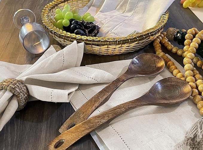 Bedding Craft Linen Flax Cotton Cloth Dinner Napkins Set of 12 – 18x18 Natural Fabric with Hemstitched Mitered Corners – Machine Washable Wedding, Cocktail & Party Table Napkins