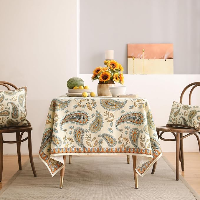 patdrea Designer French Vintage Table Cloth,Italian Floral Tablecloth for Rectangle Tables,Country Summer Linen Tablecloth,Wrinkle Free Table Cover for Kitchen Dining,Christmas,55" x 71"