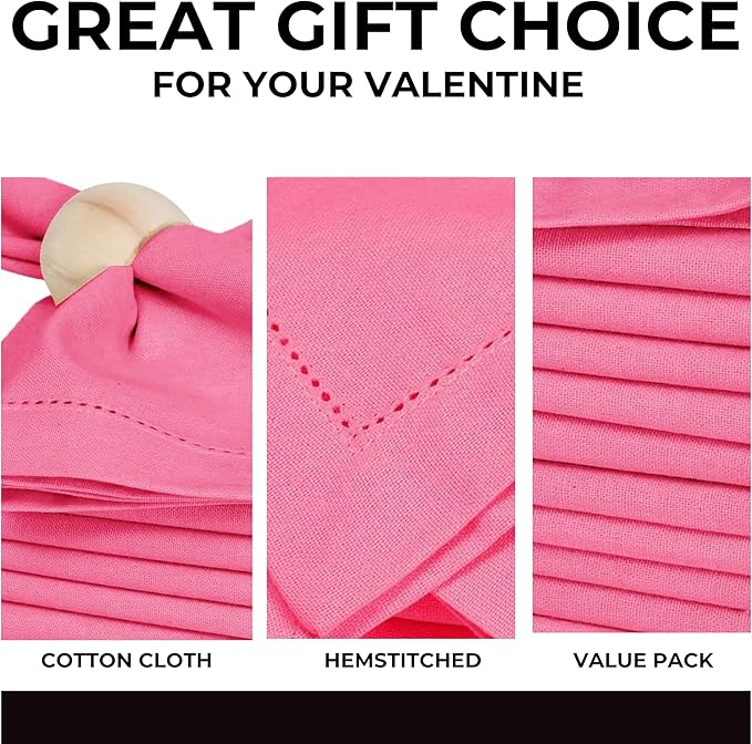 Bedding Craft 100% Cotton Cloth Dinner Napkins Set of 12 – 18x18 Baby Pink Hemstitched – Soft Durable Machine Washable Fabric Napkins for Weddings, Parties & Holidays