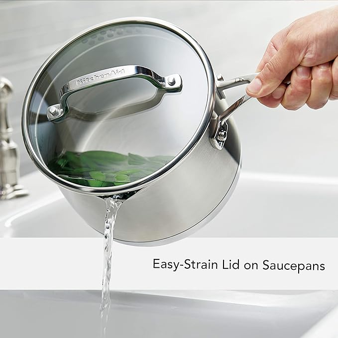 KitchenAid 3-Ply Base Brushed Stainless Steel Cookware Pots and Pans Set, 10 Piece