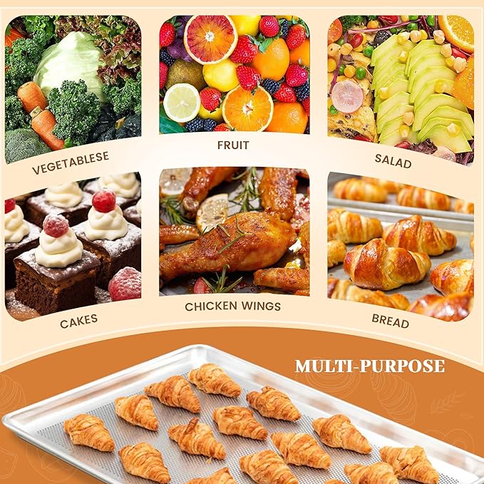 6 Pack Full Size Baking Sheet Pans Perforated, Aluminum Commercial Cookie Sheets Non-Stick, 26"x18"