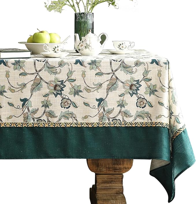 patdrea Designer Floral Linen Table Cloth French Spring Summer Durable Breathable Table Cover Decor Kitchen Dining Tablecloth for Square Tables for Kitchen Dining Christmas,Patio,55"x 55"