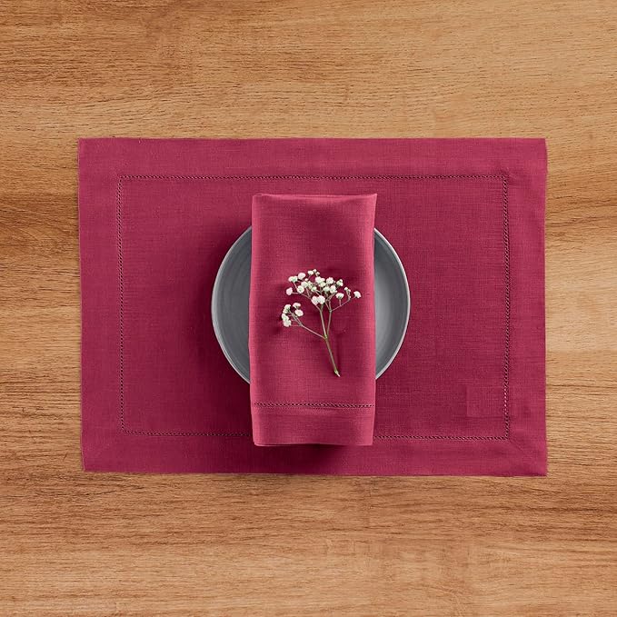 Solino Home Linen Cloth Napkins Set of 4-100% Pure Linen Beet Dinner Napkins 20 x 20 Inch for Fall, Autumn, Thanksgiving, Christmas, Winter - Classic Hemstitch, Handcrafted and Machine Washable