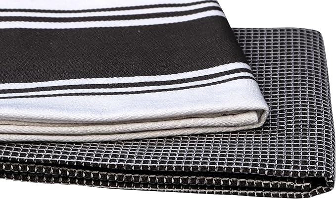 AMOUR INFINI Cotton Kitchen Towels - Set of 4 Highly Absorbent, Ultra Soft Waffle Weave Tea Towel with Hanging Loop - 20x28 Inch Quick Drying Dish Cloths for Cleaning (Black)