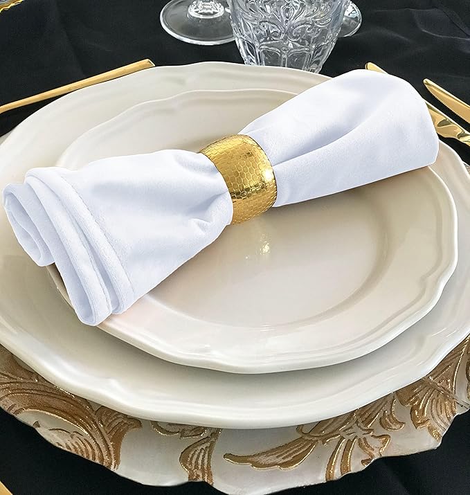 Ruvanti Cloth Napkins Set of 4, 18x18 Inches Napkins Cloth Washable, Soft, Durable, Absorbent, Cotton Blend. Table Dinner Napkins Cloth for Hotel, Lunch, Restaurant, Wedding Parties - White