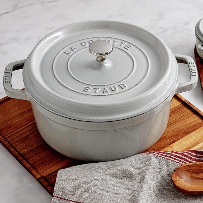 Staub Cast Iron 4-qt Round Cocotte - White Truffle, Made in France