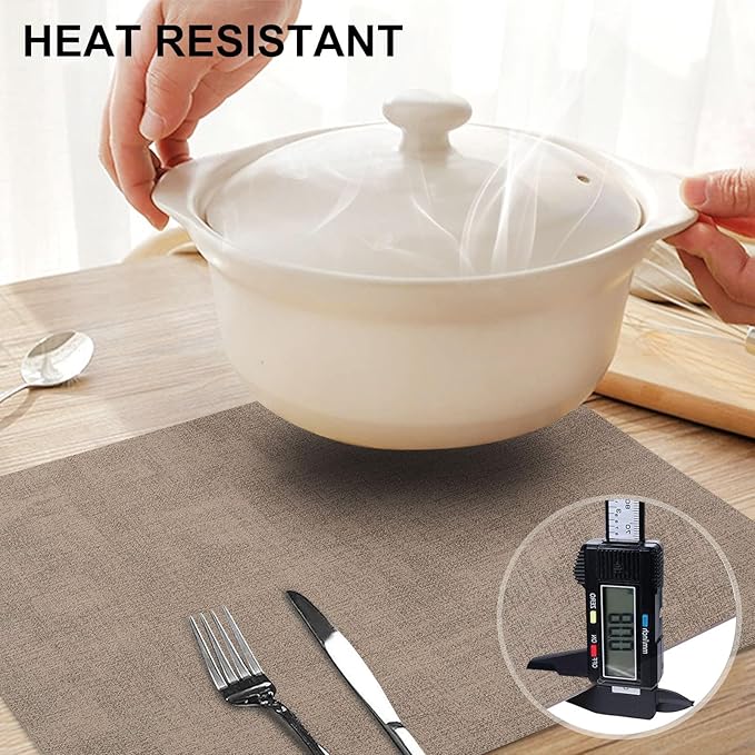 homing Faux Leather Heat Resistant Placemats 4 Packs, Waterproof Wipeable Dining PU Place Mats for Indoor & Outdoor, Easy to Clean, Camel