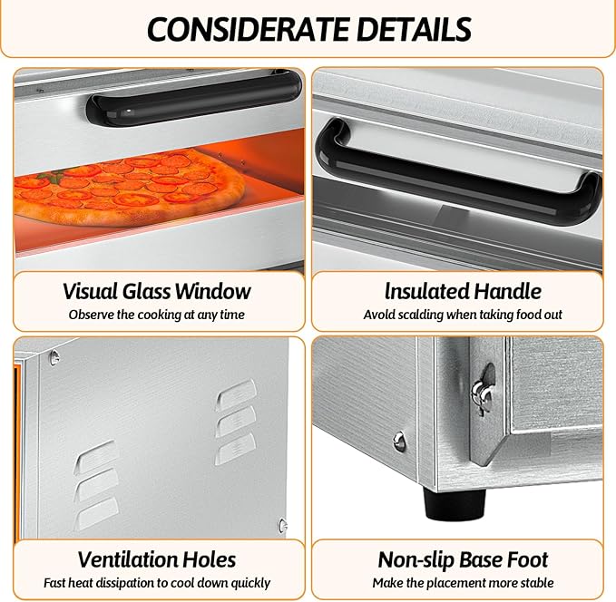 Shikha Commercial Countertop Pizza Oven 16 inch, Double-Layer Electric Pizza Maker Machine with Stone, Timer Stainless Steel Pizza Cooker for Restaurant Home use 110V